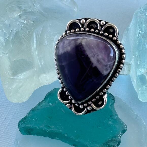 925 Sterling Amethyst Teardrop Ring - Picture 2 of 5